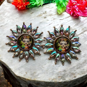 Frida Kahlo Iridescent Crystal Starburst Post Earrings, Artsy Boho Accessories